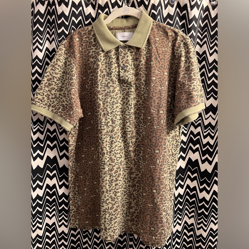 Ovadia Men’s Leopard Print Pique Polo Size L - Excellent Condition & Stain Free